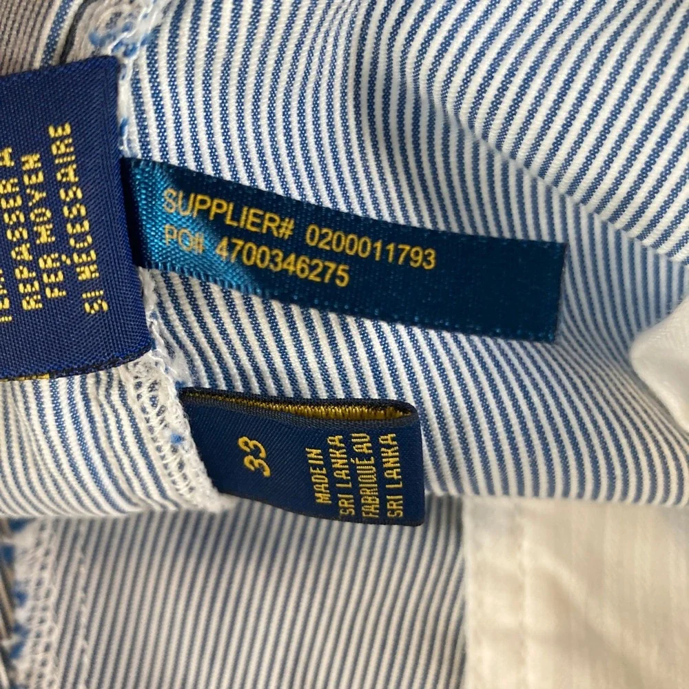 Polo Ralph Lauren Mens 33 (Fit 32) Blue White Pinstripe Classic 6